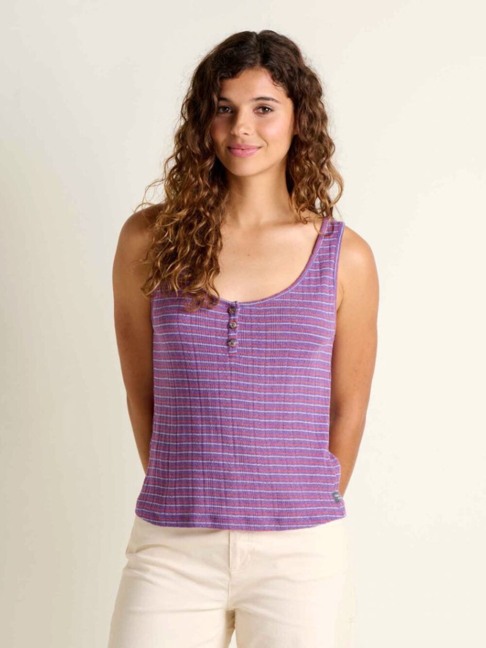 Toad & Co. Foothill Pointelle Henley Tank in Plum Pattern Large